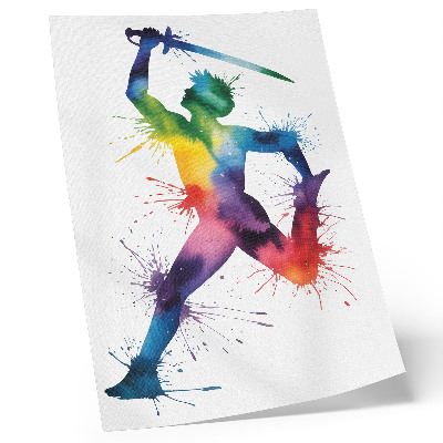 Eleganten plakat za dnevno sobo Figura v svetlih barvah z mečem