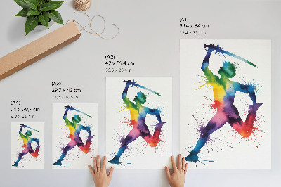 Eleganten plakat za dnevno sobo Figura v svetlih barvah z mečem