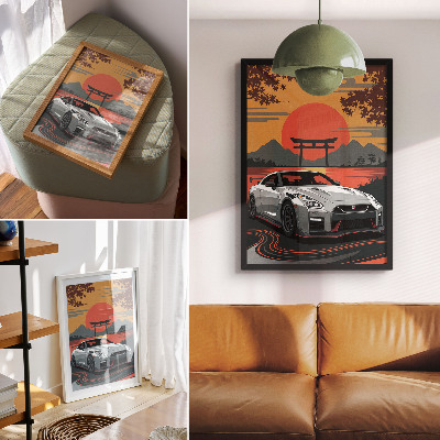 Premium stenski plakat Avto v harmonični japonski pokrajini