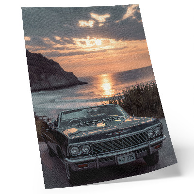 Eleganten plakat za dnevno sobo Retro avto sončni zahod morje nostalgičen