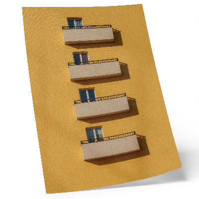 Premium stenski plakat Rumena fasada, štirje balkoni, minimalistična kompozicija