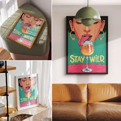 Umetniški tisk na platno z intenzivnimi barvami in izraznim pop art motivom za pozitivno vzdušje