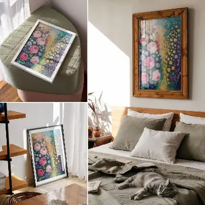 Eleganten plakat za dnevno sobo z motivom abstraktnih vrtnic v živih barvah