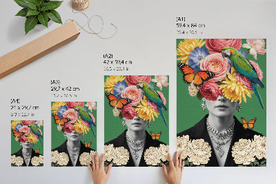 Umetniški tisk na platno Rože, ptice, metulji, elegantne figure, nadrealizem