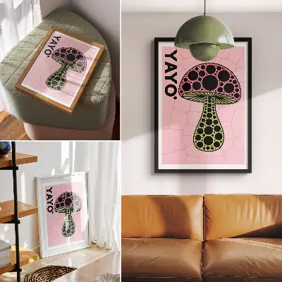 Eleganten plakat za dnevno sobo z motivom geometrijskih gob v modernem slogu