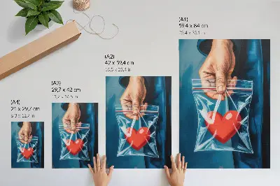 Stenski plakat z motivom močnih kontrastov rdeče in modre barve v sodobnem slogu