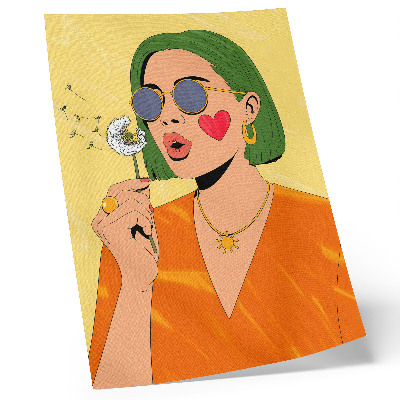 Eleganten plakat za dnevno sobo Pop art ilustracija z zelenimi lasmi