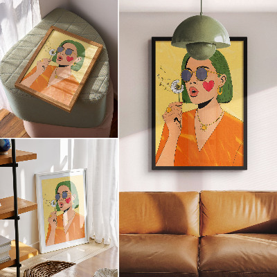Eleganten plakat za dnevno sobo Pop art ilustracija z zelenimi lasmi