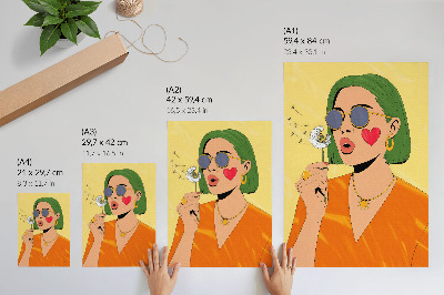 Eleganten plakat za dnevno sobo Pop art ilustracija z zelenimi lasmi