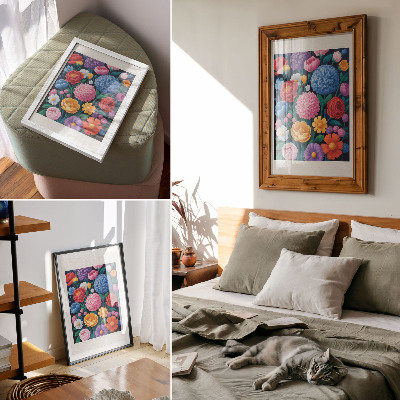 Plakat Ilustracija ozadja z barvitimi cvetovi in ​​zelenim rožnim vzorcem