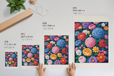Plakat Ilustracija ozadja z barvitimi cvetovi in ​​zelenim rožnim vzorcem