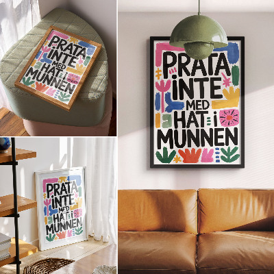 Umetniški tisk na platno Črne črke, barvite poteze v modernem slogu