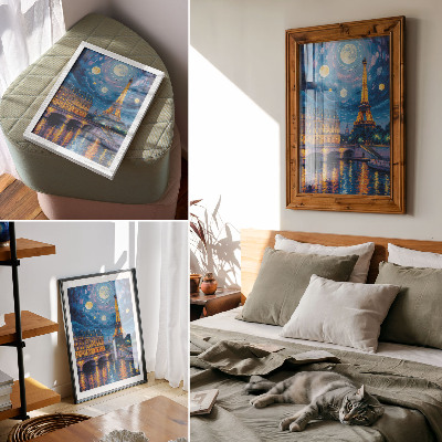 Eleganten plakat za dnevno sobo Pariz ponoči, polna luna, Eifflov stolp