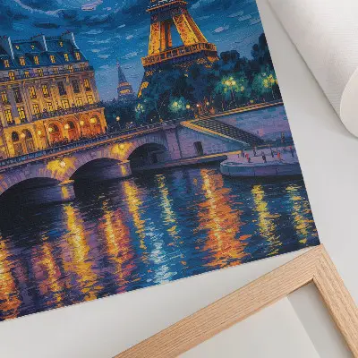 Plakat za dnevno sobo pariz ponoči s polno luno in Eifflovim stolpom