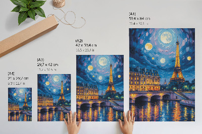 Eleganten plakat za dnevno sobo Pariz ponoči, polna luna, Eifflov stolp
