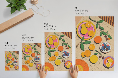 Eleganten plakat za dnevno sobo Dinamična kompozicija sadja na geometrijskem ozadju