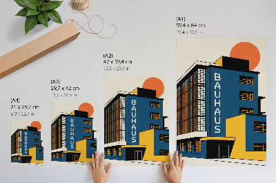 Umetniški tisk na platno Temno modra stavba Bauhaus z rumenimi poudarki in modernostjo