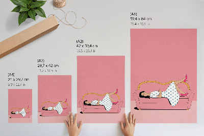 Premium stenski plakat Mirna sprostitvena scena ženske roza kavč