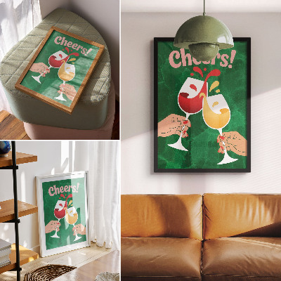 Eleganten plakat za dnevno sobo Barvita očala zeleno ozadje dinamičen slog