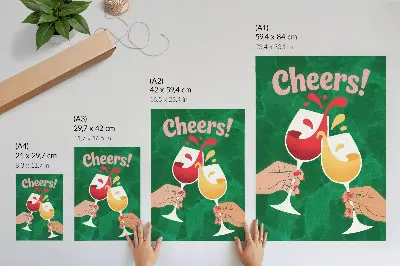 Eleganten plakat za dnevno sobo z barvitimi očali na zelenem ozadju v dinamičnem slogu
