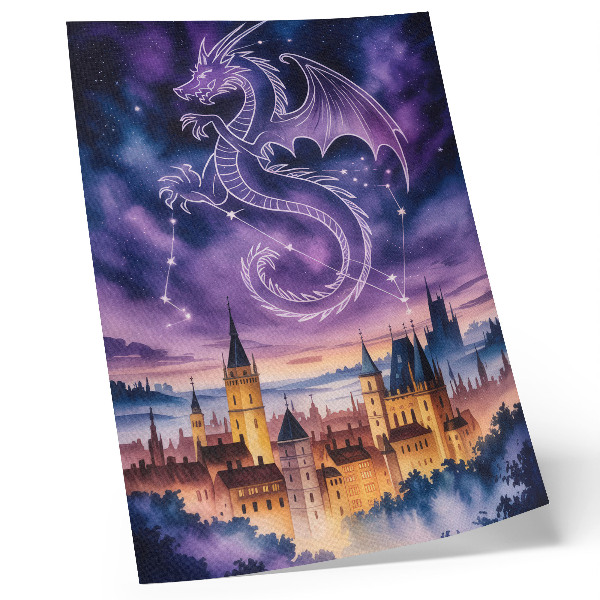 Plakat Fantazijski svet zmajev grad nebo zvezde vesolje