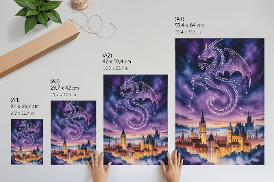 Plakat Fantazijski svet zmajev grad nebo zvezde vesolje