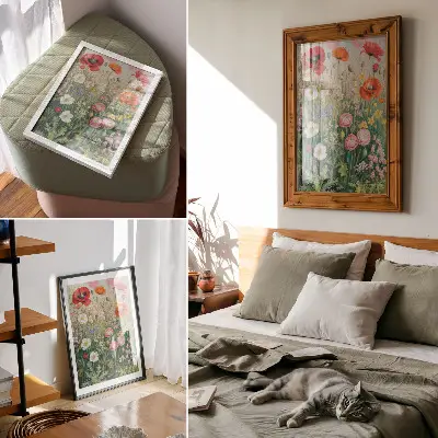 Premium stenski plakat cvetlični motiv z izbruhom živahnih in energičnih barv