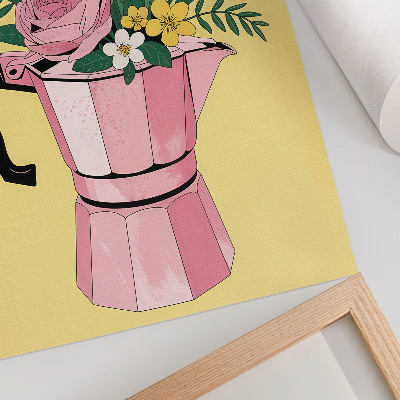 Eleganten plakat za dnevno sobo Sodobna ilustracija z roza lončkom za kavo