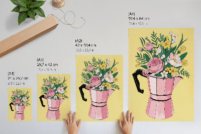 Eleganten plakat za dnevno sobo Sodobna ilustracija z roza lončkom za kavo