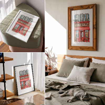 Premium stenski plakat Arhitektura kavarne rastline pastelne barve