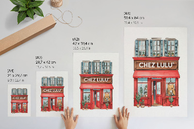 Premium stenski plakat Arhitektura kavarne rastline pastelne barve