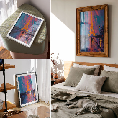 Premium stenski plakat Večer v mestu, neonske luči, dež, modernost