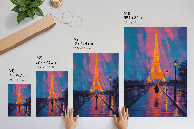 Premium stenski plakat Večer v mestu, neonske luči, dež, modernost