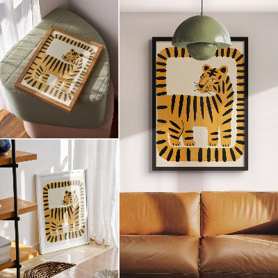 Umetniški tisk na platno Tiger v grafičnem slogu z intenzivnimi barvami