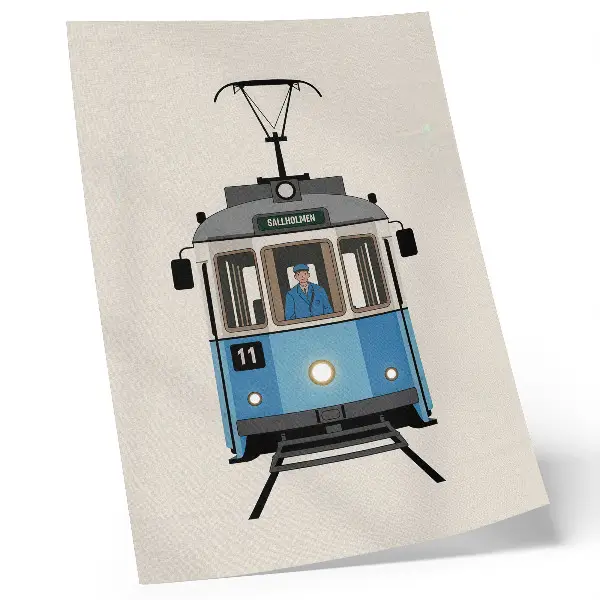 Retro tramvaj v minimalističnem slogu eleganten plakat za dnevno sobo