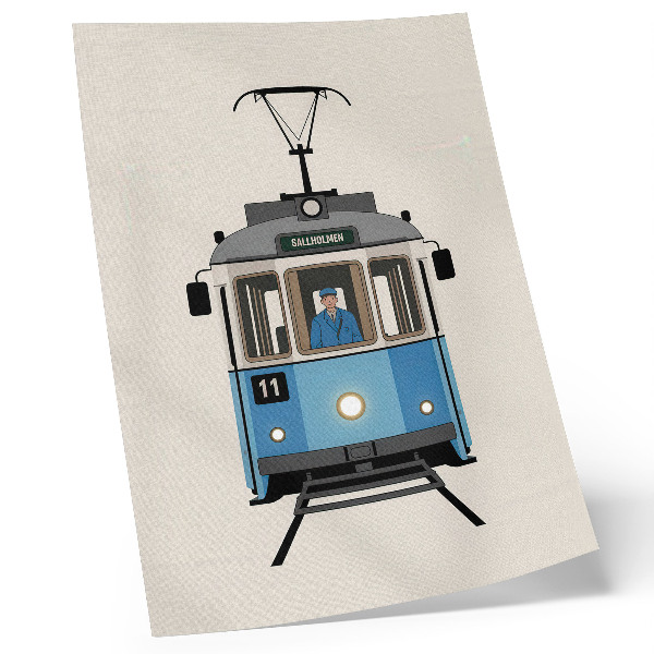 Eleganten plakat za dnevno sobo Retro tramvaj v minimalističnem slogu