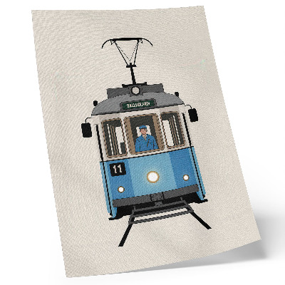 Eleganten plakat za dnevno sobo Retro tramvaj v minimalističnem slogu