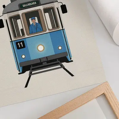Retro tramvaj v minimalističnem slogu eleganten plakat za dnevno sobo