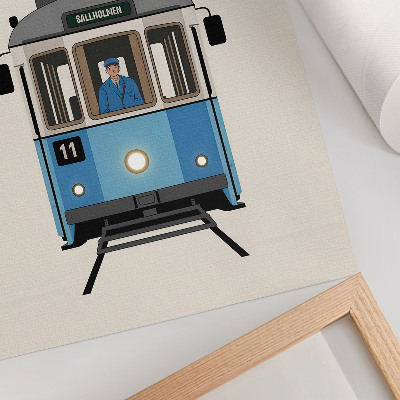 Eleganten plakat za dnevno sobo Retro tramvaj v minimalističnem slogu