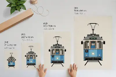 Retro tramvaj v minimalističnem slogu eleganten plakat za dnevno sobo