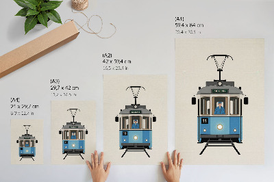 Eleganten plakat za dnevno sobo Retro tramvaj v minimalističnem slogu