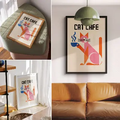 Kreativen retro plakat s kavnimi mačkami eleganten motiv za dnevno sobo