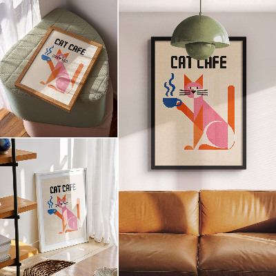 Eleganten plakat za dnevno sobo Kreativen retro motiv kavne mačke