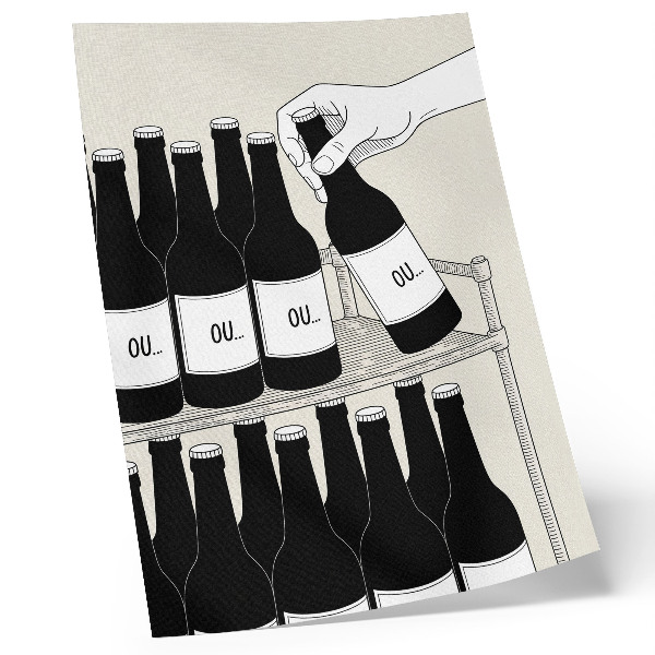Eleganten plakat za dnevno sobo Črno-bela roka s steklenico, minimalistična ilustracija