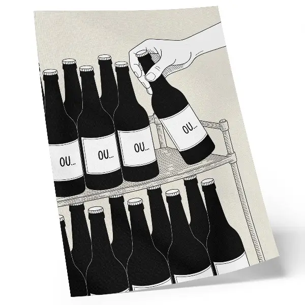 Minimalistična ilustracija črno-bele roke s steklenico eleganten plakat za dnevno sobo