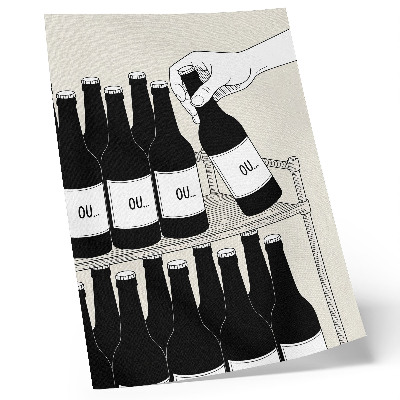 Eleganten plakat za dnevno sobo Črno-bela roka s steklenico, minimalistična ilustracija