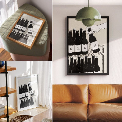 Eleganten plakat za dnevno sobo Črno-bela roka s steklenico, minimalistična ilustracija