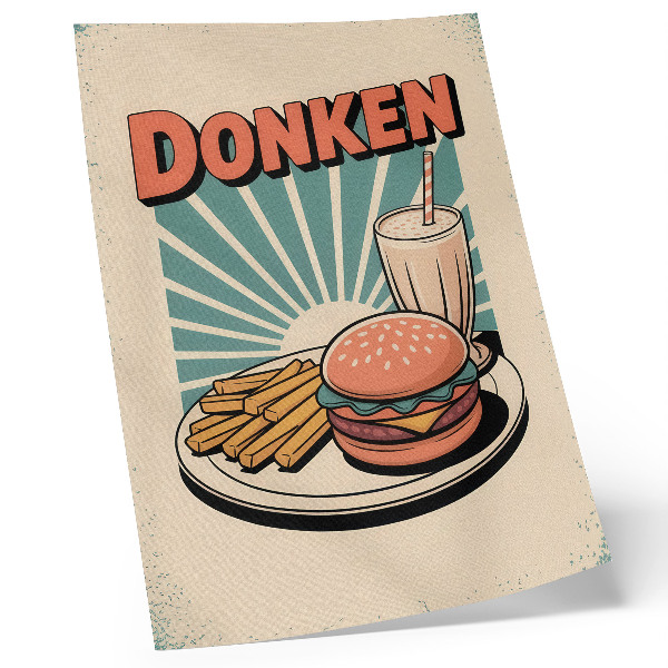 Eleganten plakat za dnevno sobo Burger in krompirček z retro ozadjem