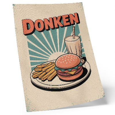 Eleganten plakat za dnevno sobo Burger in krompirček z retro ozadjem