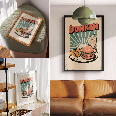 Eleganten plakat za dnevno sobo Burger in krompirček z retro ozadjem